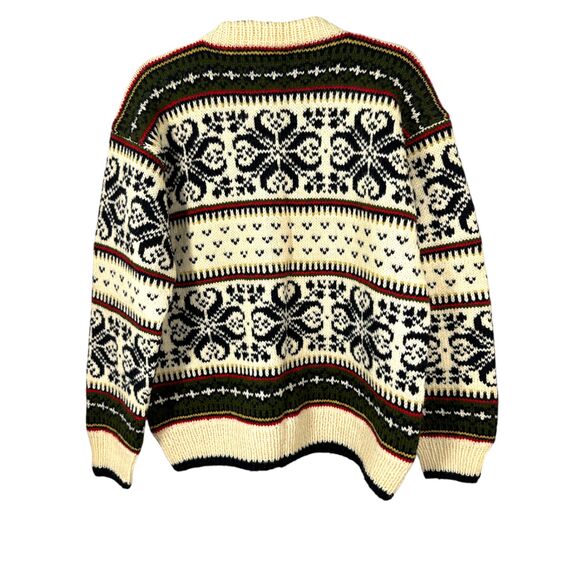 Nordstrikk Wool Cream Green Fair Isle Norway Cardigan Sweater Women's Large - Picture 4 of 4